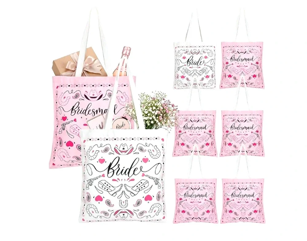 Bride Party Gift Set Bridesmaid Tote Bags Set of 6 Bachelorette Party Favors NEW